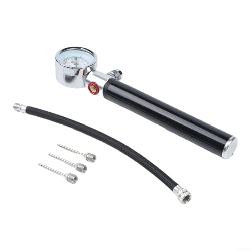 Portable Bike Pump, Aluminum Alloy Tire Inflator with Pressure Gauge, for American and Valves, Basketball Needle Included - size: Basketball model