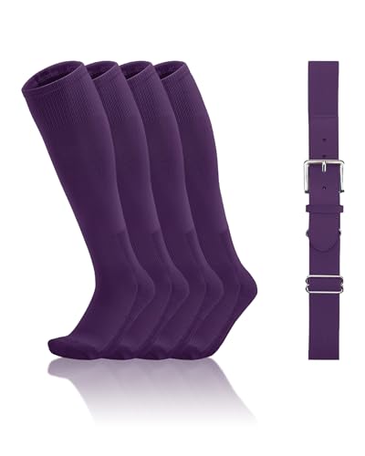 QBK Toddler Baseball Socks And Belt Youth Softball Tee Ball Combo Set for Boy Girl (2 Pairs of Socks & 1 Belt) - color: Purple, size: 2-4T