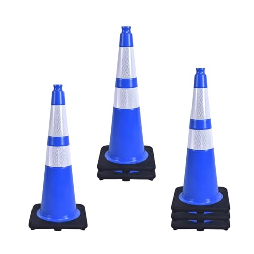 6 Pack Blue 28 Inch Black Base Traffic Cones for Road Work, Parking Lots, Event Control & Warehouse Safety (6, Blue, 28 Inch) - color: Blue, size: 28 Inch