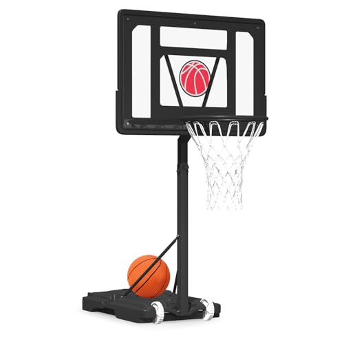 32“x23” Pool Basketball Hoop, 3.1FT-4.1FT Height Adjustable Poolside Basketball Hoop,Include Air Pump,Basketball, Made for Teens, Adults, Black - color: Black, size: 3.1-4.1FT