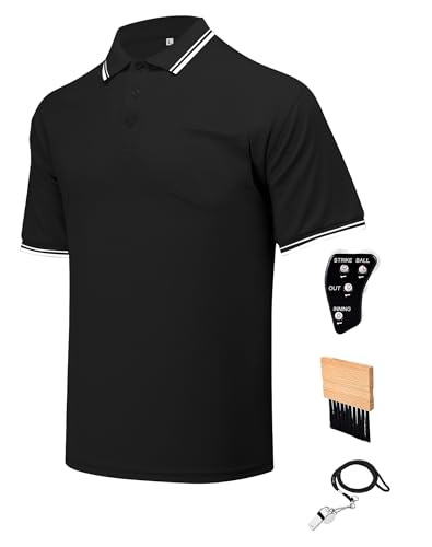 VKT 4 Pcs Official Baseball/Softball Umpire Kit Set Including Umpire Shirt Indicator Brush Whistle for Men Referee - color: Black, size: Large