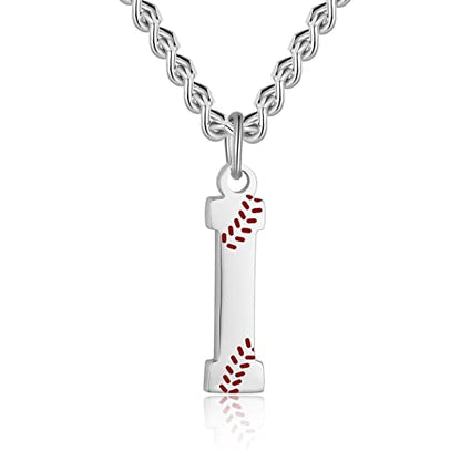 AIAINAGI Baseball Initial A-Z Letter Necklace - Men's Baseball Charm Pendant in Stainless Steel Silver Chain, 22inch Personalized Gift - style: I Letter