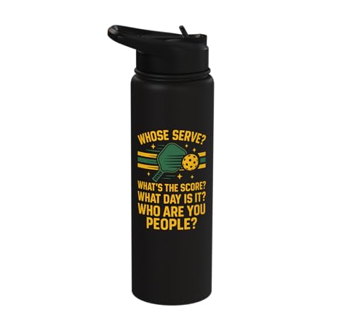 Funny Pickleball Paddle Whose Serve? What's The Score? What Stainless Steel Insulated Water Bottle - color: Black
