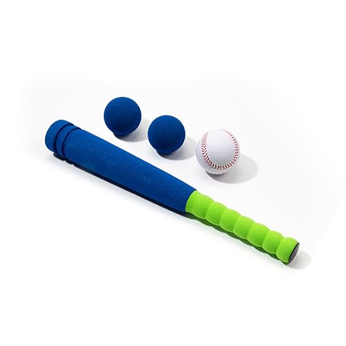 CeleMoon Soft Foam Kids Baseball Bat Toy Set with 3 Balls, 16.5 Inch [Mini Size] for Toddlers Ages 3+, Indoor Outdoor Sport TBall Playing Game, Blue