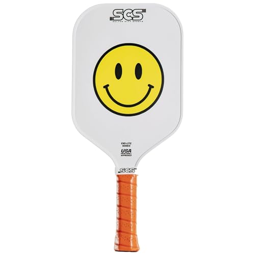 SCS Carbon Fiber Pickleball Paddle – USAPA Approved 2024 – Lightweight, Enhanced Spin, Sure-Grip Handle – Evo-Lite Series for Intermediate Players - color: Happy Paddle