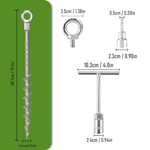 8 Pcs 14" Ground Anchors Screw in Non-Rust Cast Aluminum Detachable Tent Stakes for Camping Tents, Sand, Trampoline, Swing Sets and Sheds