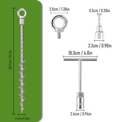 8 Pcs 14" Ground Anchors Screw in Non-Rust Cast Aluminum Detachable Tent Stakes for Camping Tents, Sand, Trampoline, Swing Sets and Sheds