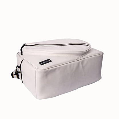 Remobia Hicol White PU Leather Women Large Sports Handbag Tennis Racket Shoulder Bag Tennis Tote Bag for 2 Rackets, with Water Bottle Holder