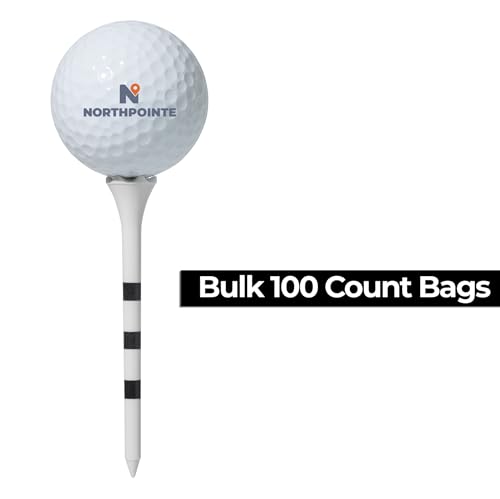 NorthPointe 3 ¼” Plastic Golf Tees – White with Black Stripes - 100 Golf Tees Plastic in Bulk