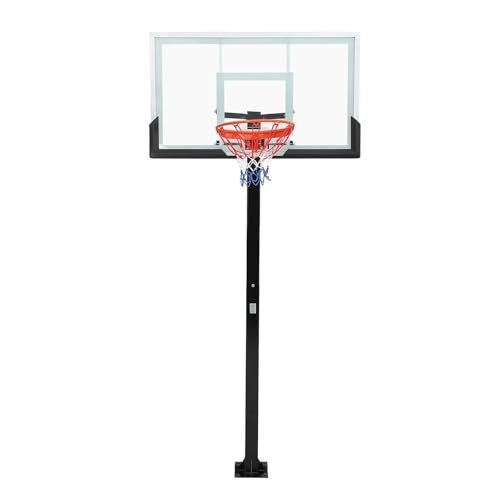 Outdoor in-Ground Basketball System, 8-10Ft Quick-Adjust Height Hoop, 55" Shatterproof Tempered Glass Backboard, Heavy-Duty Stable Base for Driveway, Court, Backyard