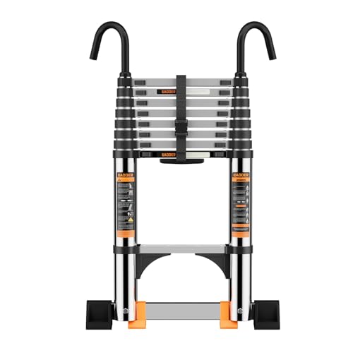 Telescoping Ladder,with Stable Hook and stabilizer barand,Extension Ladder, Heavy Duty 330lbs Max Capacity, Multi-Purpose Collapsible Ladder for RV or Outdoor Work(14.5FT/4.4M) - size: 14.5FT/4.4M