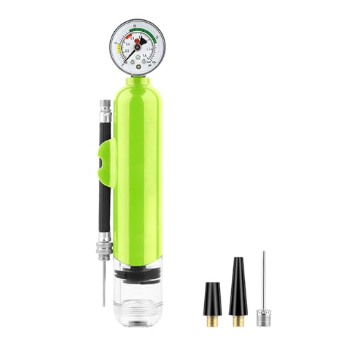 Ball Pump with Pressure Gauge, Dual Action Air Pump for Balls with Needle and Extension Hose, Hand Pump Air Inflation for Basketball, Soccer Ball, Football, Volleyball, Rugby - color: Green