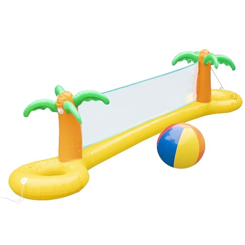 Giant Inflatable Palm Tree Volleyball Net Set w Ball- 12 ft Long Extra Large Size-Durable Thick PVC Material, Easy to Inflate- Outdoor/Backyard Summer BBQ Pool Party, Kids, Teens Water Toy Game Float