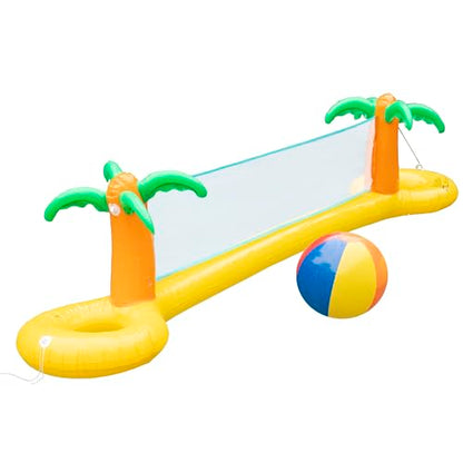 Giant Inflatable Palm Tree Volleyball Net Set w Ball- 12 ft Long Extra Large Size-Durable Thick PVC Material, Easy to Inflate- Outdoor/Backyard Summer BBQ Pool Party, Kids, Teens Water Toy Game Float