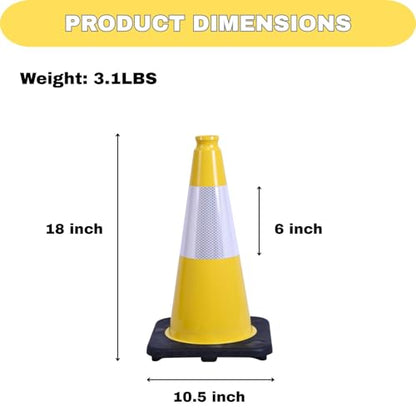6 Pack Yellow 18 Inch Black Base Traffic Cones for Vehicle Maneuvering Practice, Driving Training, Lane Marking & Safety Warning (6, Yellow, 18 Inch) - color: Yellow, size: 18 Inch