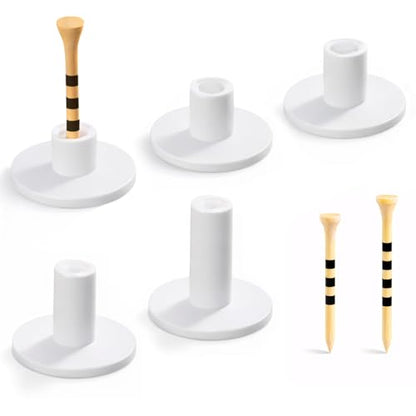 SAPLIZE 51/45/6 Pcs Rubber Golf Tees for Mats, Golf Mat Tee Set for Driving Range & Simulator, Durable Unbreakable Rubber Tees, 11 Rubber Tees + 40 Bamboo Golf Tees (2-3/4'' & 3-1/4'', 20 Each) - color: (White, 5pcs) & 40pcs bamboo tees