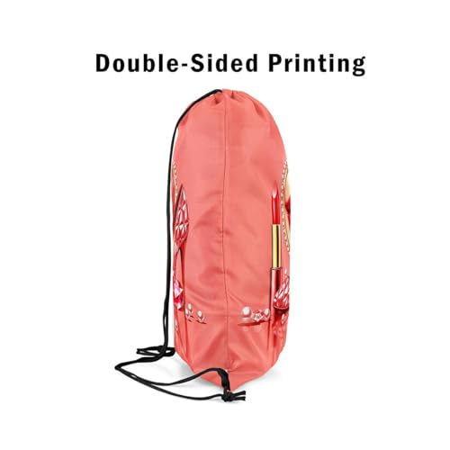 Castle Fairy Makeup Lipstick Print Drawstring Backpack Gym Bag,Crystal Shoes Cinch Bag,Glitter Diamond Pearl Foldable Draw String Back Bags Sports Bags,Pink Gold - color: Pink Gold