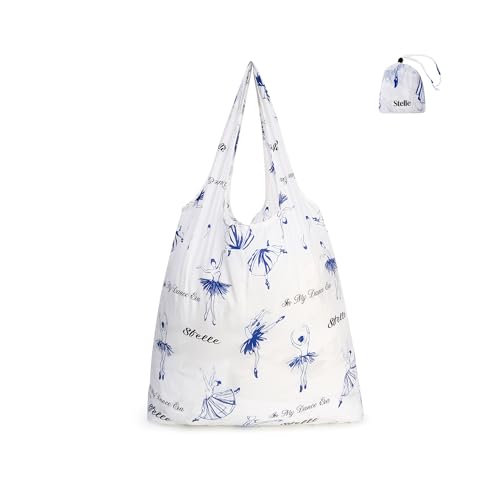 Stelle Lightweight Reusable Grocery Bag with Handles Ripstop Nylon Foldable Tote Shopping Bags for Travel and Groceries - color: Ballerina