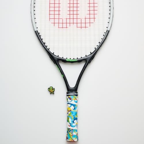 Racket Pets Kids Tennis Racket Dampener & Matching Overgrip Tape, Performance Shock Absorbing Dampener for Tennis Racket & Fun Animal Print Tennis Wrap Grip Tape - style: Sea Turtle