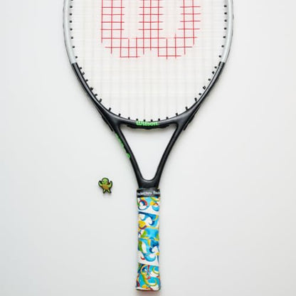 Racket Pets Kids Tennis Racket Dampener & Matching Overgrip Tape, Performance Shock Absorbing Dampener for Tennis Racket & Fun Animal Print Tennis Wrap Grip Tape - style: Sea Turtle