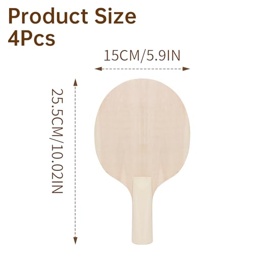 2 Pair DIY Wooden Ping Pong Paddles, Blanks Unfinished Wooden Table Tennis Racket for Painting Unique Pong Paddle Experience