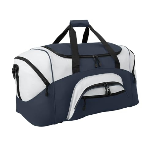 Personalized Large Duffel Bag, Football, Soccer, Basketball, Baseball Duffle Bag, Athlete Gift, Sport Bag, Embroidered Name, Navy/Grey - color: Navy/Grey