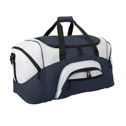 Personalized Large Duffel Bag, Football, Soccer, Basketball, Baseball Duffle Bag, Athlete Gift, Sport Bag, Embroidered Name, Navy/Grey - color: Navy/Grey