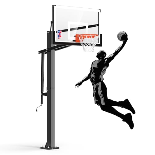 IGL In Ground Basketball Hoops Outdoor, 52-60 Inch Inground Basketball Hoop, 10ft Height Adjustable In Ground Basketball Goal with Shatterproof Backboard & 18 Inch Pro-Style Breakaway Rim - size: 60 in Square