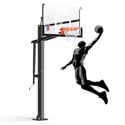 IGL In Ground Basketball Hoops Outdoor, 52-60 Inch Inground Basketball Hoop, 10ft Height Adjustable In Ground Basketball Goal with Shatterproof Backboard & 18 Inch Pro-Style Breakaway Rim - size: 60 in Square