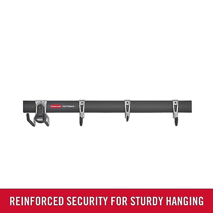 Rubbermaid FastTrack Garage Storage Utility Hooks 5 Piece Black All in One Rail Hook Kit and Tool Organizer Heavy Duty for Home/Garage/Shed/Garden - size: 1 Rail, 4 Hooks