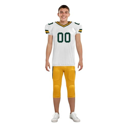 Youth Football Practice Jersey, Custom Blank Kids Practice Football Uniform Sportswear for Boys Training Games - color: Dark Green Gold White