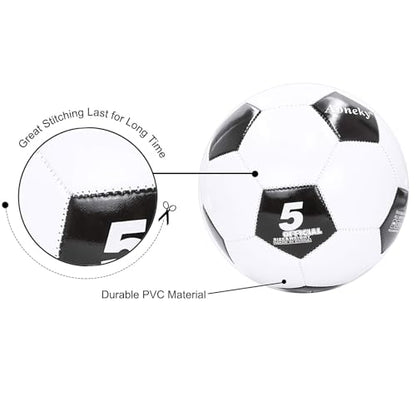 Aoneky Adult Size 5 Traditional Soccer Ball - Ships Deflated, Pump Included - color: White/Black, style: 6-Pack Deflated Ball with Pump
