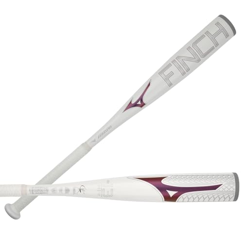 Mizuno Finch Youth Tee Ball Softball Bat (-13) | Youth - Girls Aluminum Fast Pitch BAT | White-Iridescent | 12OZ - size: 25"