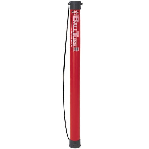Gamma Sports Tennis Ball Tube Pickup – 18-Ball Capacity with Carry Strap and Durable Rubber End Caps with Fence Clips – Quick Court Cleanup Tool for Players, Coaches & Instructors - color: Red
