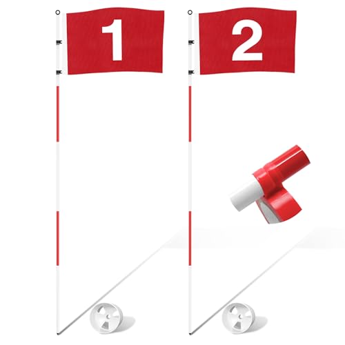 KINGTOP Golf Flagstick 6ft, Portable Five-Section Design for Backyard Practice Putting Green, Driving Range Golf Pin Flag Hole Cup Set, Gift Idea - color: Basic- Red- 2 Pack