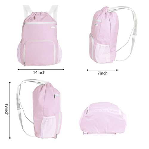 BAVELOE Drawstring Backpack with Wet Pocket & Shoe Compartment, Water-Resistant Sports Gym Swim String Bag for Women Men(Pink) - color: Pink
