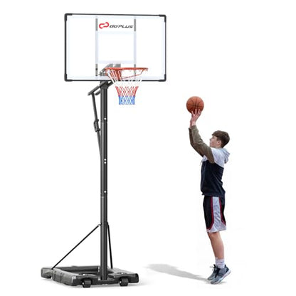 Goplus Portable Basketball Hoop Outdoor for Adults, 5.6-10 FT Adjustable Basketball Hoop Goal System with Shatterproof Backboard, Shock Absorbent Rim, Fillable Base, 2 Wheels, for Backyard Driveway