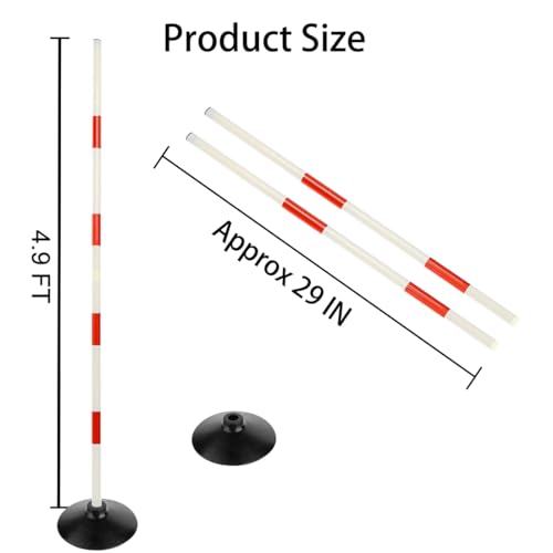 Red-White Soccer Agility Pole Set Rubber Base Dribbling Stick Traffic Warning Sign Pole Multifunctional Training Pole - color: Pack of 6, style: 4.9 FT