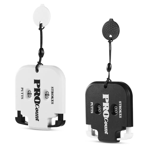 lasuroa 2pcs Golf Stroke Counter, Mini Golf Shot Clicker Counter Portable Golf Score Keeper with Dial Reset Tool Key Chain for Outdoor Sport Scoreboard Games Golf Accessories (Black + White)