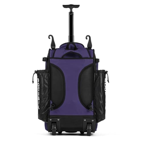 Boombah Catchers Superpack Hybrid Rolling Bat Bag - Multiple Colors - Wheeled & Backpack Version - color: Black/Purple