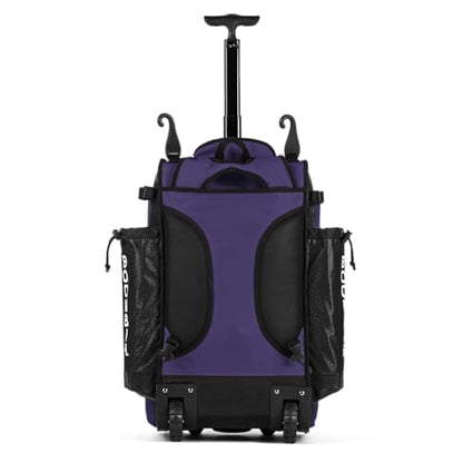 Boombah Catchers Superpack Hybrid Rolling Bat Bag - Multiple Colors - Wheeled & Backpack Version - color: Black/Purple