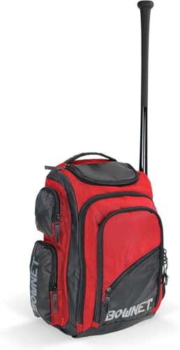 Bownet Commando Coaches Bat Bag – Baseball & Softball Backpack with Fungo Holder, 15.5” Laptop & Tablet Pocket, Large Gear Storage, Padded Straps, Youth & Adult, Scarlet - color: Scarlet