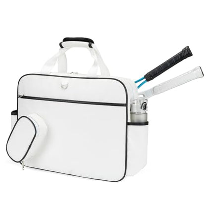 Tennis Bags Leather Tennis Racket Bag Women Tennis Tote Bag PU Sport Handbag Waterproof Lightweight Badminton Racket Shoulder Bag For 2 Rackets With Removable Shoulder Straps Outdoor