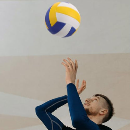 PRETYZOOM Soft Indoor Volleyball Training Ball 1.6mm Thick White Blue Yellow Soft Volleyball for Adult Practice and Competition, Standard Size 5, Explosion-Proof Machine-Stitched Sports