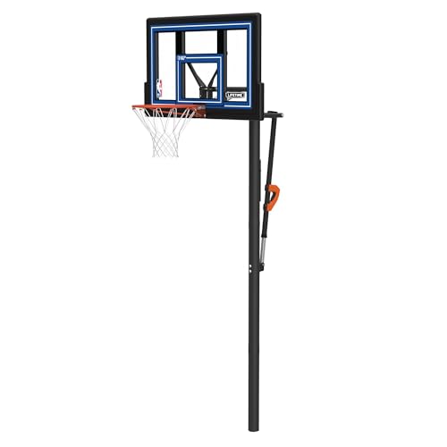 Lifetime NBA In-Ground Basketball Hoop, 50 Inch Shatterproof Fusion Backboard, Adjustable Height 7.5-10 Ft, Action Grip Adjust, Slam-It Rim