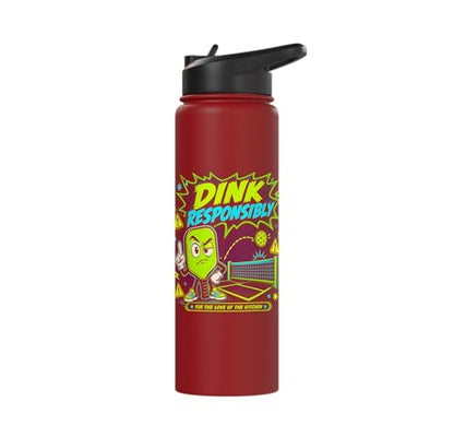 Dink Responsibly Pickleball Kitchen Court Stainless Steel Insulated Water Bottle - color: Red