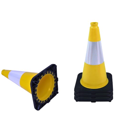 4 Pack 18 Inch Yellow PVC Safety Cones Black Base Stable, Perfect for Parking Practice, Driving School, Construction and Outdoor Sports (4, Yellow, 18 Inch) - color: Yellow, size: 18 Inch