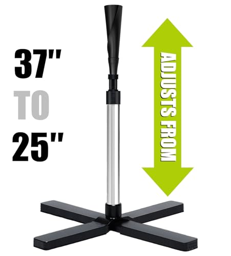 TARUMG Portable Batting Tee for Baseball/Softball, Height Adjustment from 25-47 inches, Heavy Duty Baseball Tee with Detachable Rubber Top, Easy Assembly Hitting Tee for Kids/Youth/Adults - style: Basic&Silver 25“-37”