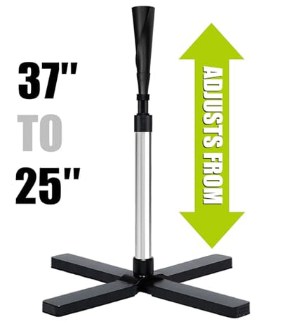 TARUMG Portable Batting Tee for Baseball/Softball, Height Adjustment from 25-47 inches, Heavy Duty Baseball Tee with Detachable Rubber Top, Easy Assembly Hitting Tee for Kids/Youth/Adults - style: Basic&Silver 25“-37”