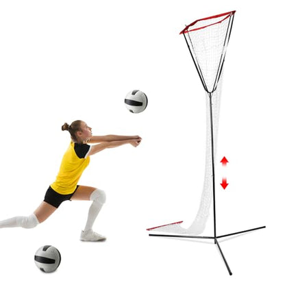 Volleyball Training Net, Adjustable Practice Net System with 88-130 Inch Height Range, Portable Volleyball Trainer for Backyard Beach Court, Professional Equipment for Serving Spiking Drills (Red)
